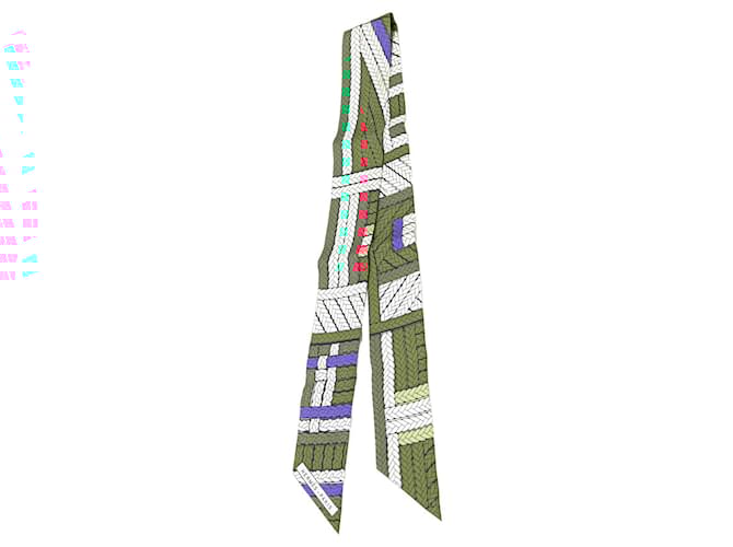 Hermès White Tresses H Silk Twilly Scarf Cloth  ref.2185300