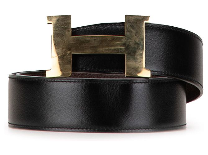 Cinturón reversible Constance H de cuero negro Hermès
