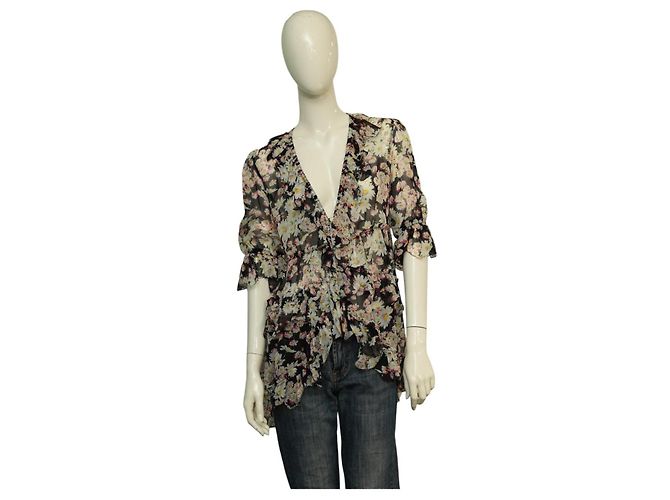Blusa Blumarine de seda com padrão floral e babados Multicor