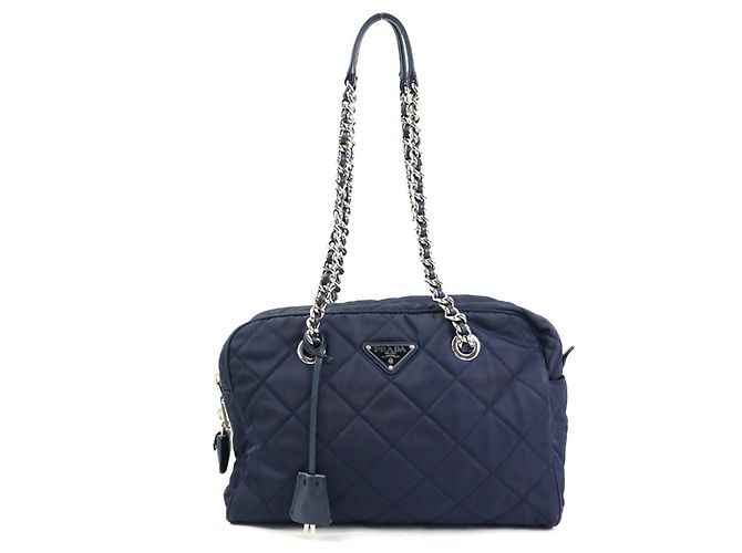 Borsa a spalla in nylon blu navy Prada