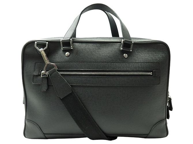 LOUIS VUITTON TRAVEL DOCUMENTS BAG PM IN TAIGA LEATHER WITH SHOULDER STRAP Dark grey
