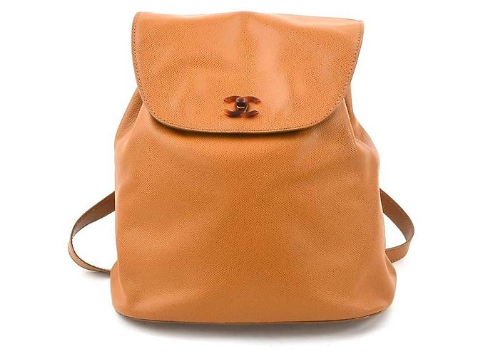 Chanel Coco Mark Leather Backpack Brown