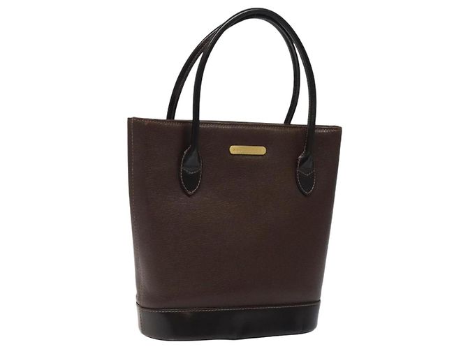 Bolsa de mão BURBERRY em couro marrom escuro com dourado Auth BA1359 Castanho escuro