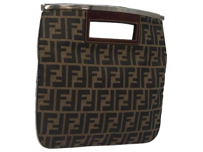 Sac à main en toile Zucca FENDI noir marron argent authentique 120228 Argenté  ref.2187096