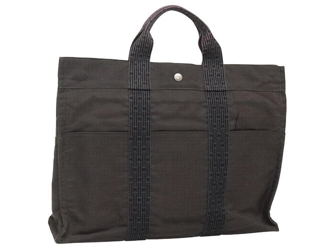 Hermès HERMES Sac à main Her Line MM Toile Gris Argent Auth th5896 Marron Argenté