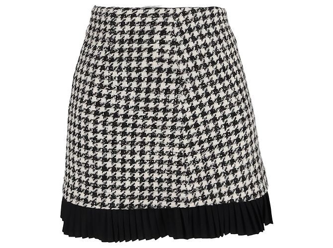 Saia mini Houndstooth Sandro Paris em tweed de lã preta Preto