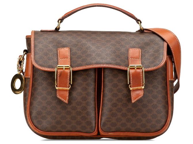 Céline Celine Macadam Handbag Shoulder Bag Brown