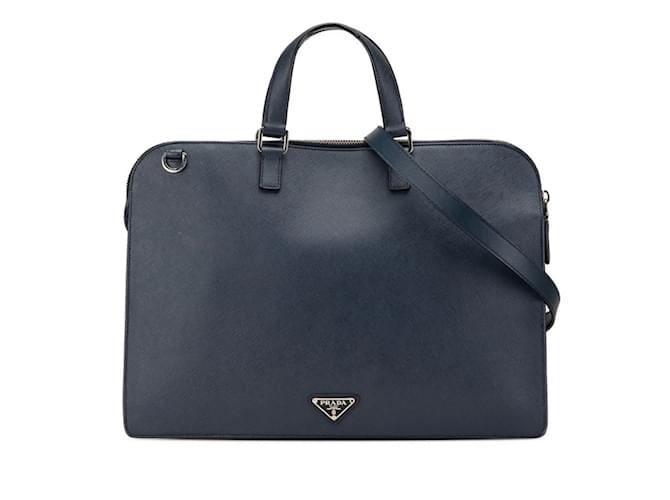 Prada Saffiano Shoulder Bag in Navy Leather Navy blue  ref.2188772