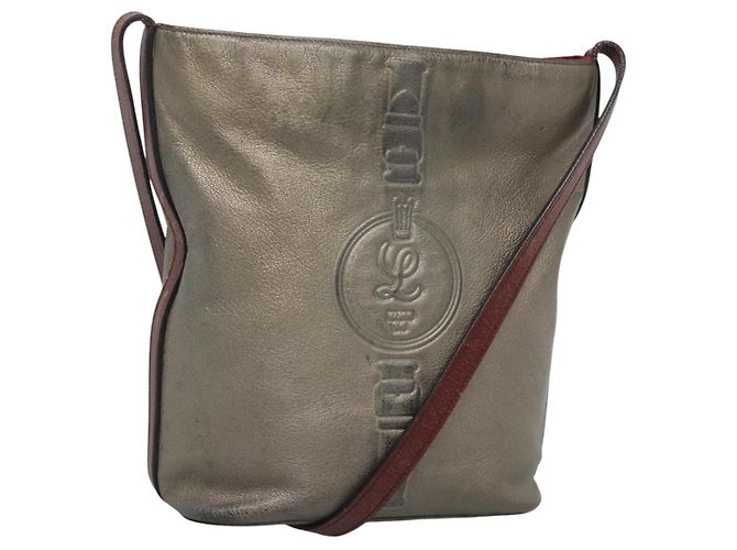 LOEWE Shoulder Bag Leather Silver Auth bs24622 Silvery