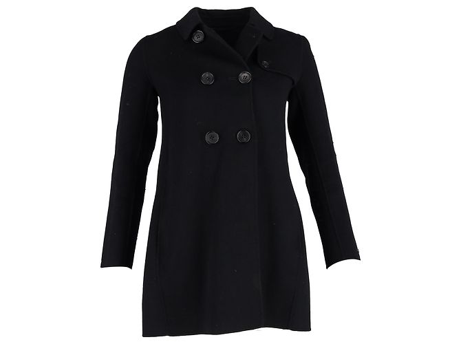 Max Mara Double-Breasted Peacoat in Black Wool