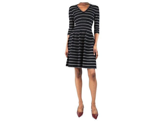 Alaïa Vestido mini preto e branco com decote em V - tamanho UK 4
