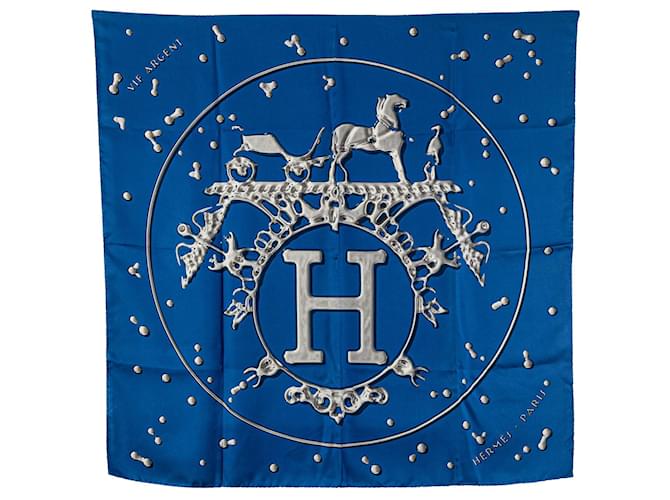 Hermès Blue Vif Argent Silk Scarf Cloth  ref.2190387