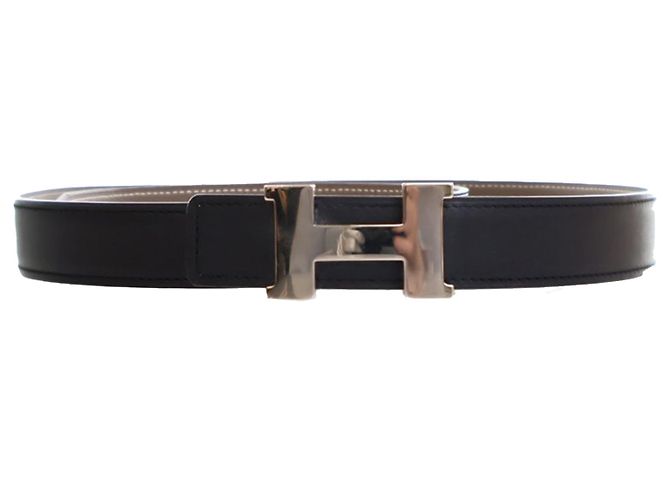 Cinturón reversible Constance H en Epsom y Swift negro de Hermès Gris pardo