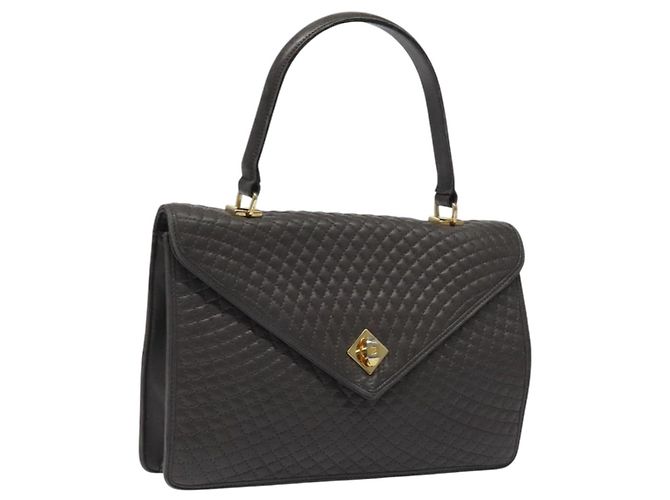 BALLY Bolsa de mão acolchoada de couro cinza dourado Auth BA1327 Marrom