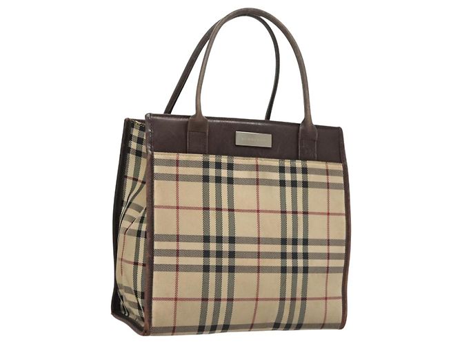 Bolsa de mão em canvas bege com estampa Nova Check da BURBERRY Auth 120347