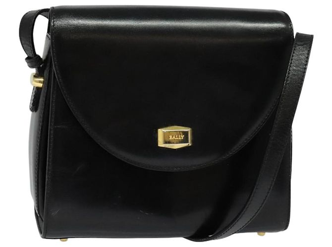 BALLY Bolsa de Ombro de Couro Preta Dourada Auth bs24565 Preto Dourado