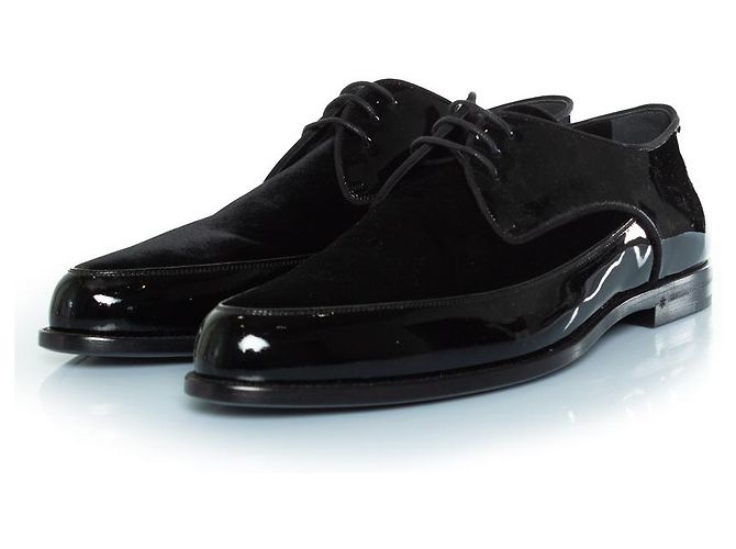 Saint Laurent, Derby con lacci in vernice e camoscio Nero