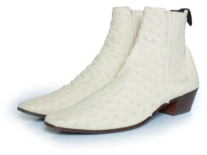 Botas Wyatt de cuero de avestruz Saint Laurent Blanco