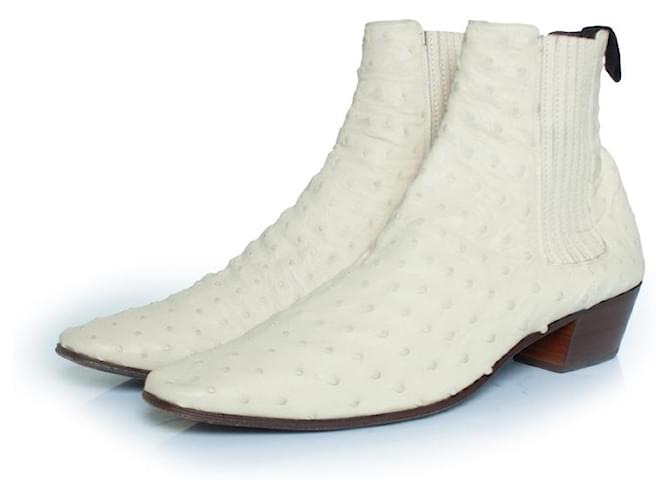 Saint Laurent, Ostrich leather Wyatt boots White  ref.2190894