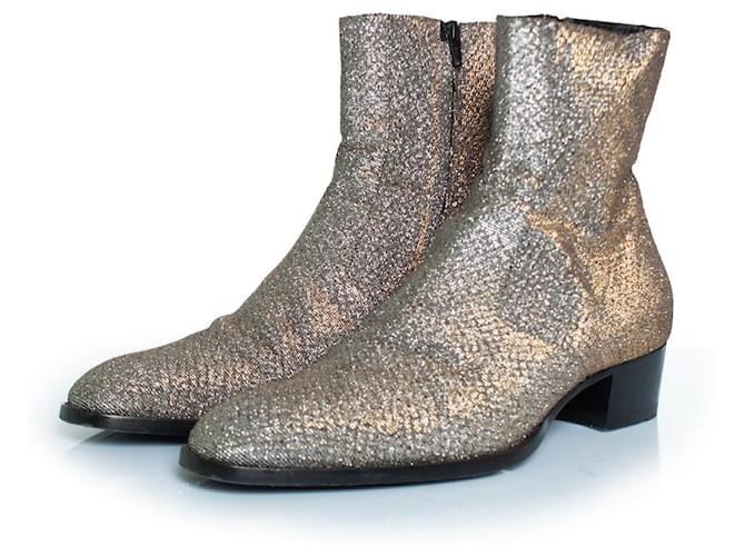 Saint Laurent, Glitter Wyatt boots viper night fw16 Silvery Golden  ref.2190895