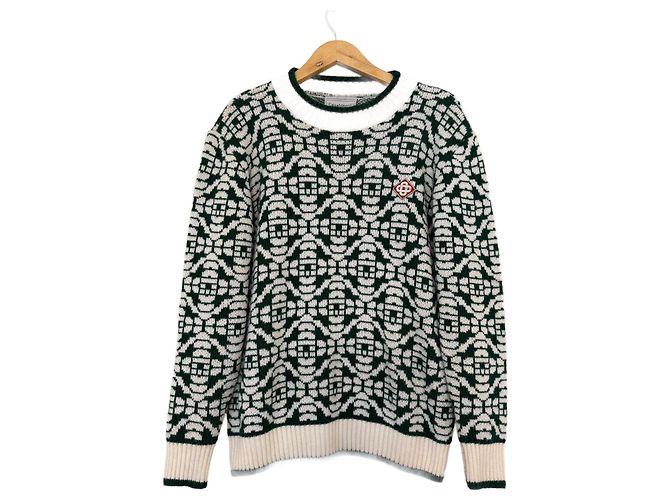 Oversized Casablanca Pullover aus Wolle grün/weiß M