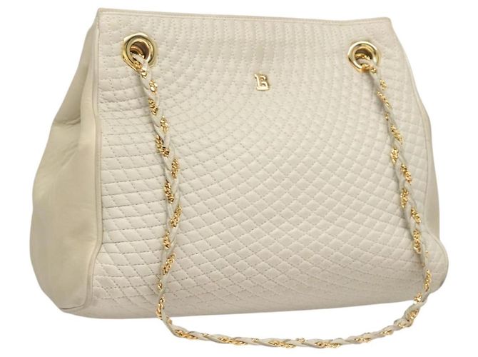 BALLY Bolsa de Ombro de Couro Matelassada com Corrente Cinza Dourado Auth BA1341 Marrom