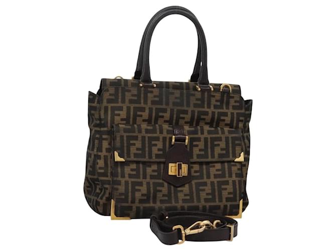 Sac à main en toile Zucca FENDI 2 en 1 noir marron Auth 120380  ref.2191297