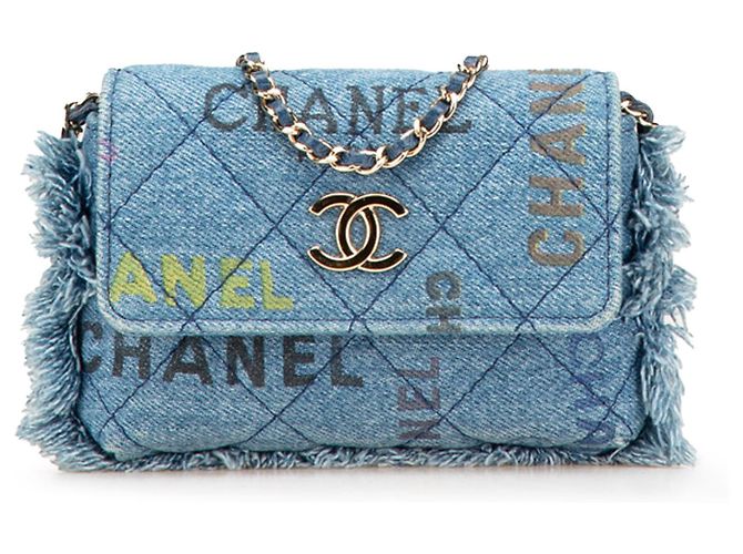 Clutch mini de denim azul Chanel com corrente