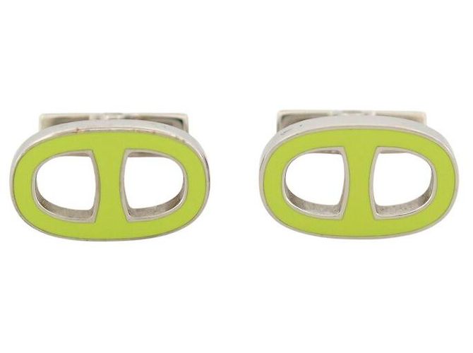 Hermès BOTONES DE MANCHE HERMES CADENA ANCLA EN EMAIL + ESTUCHE DE EMAIL Plata
