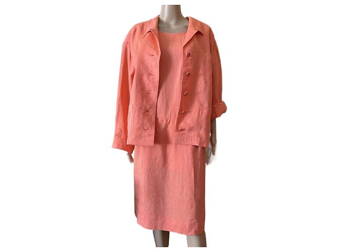 Chanel Leinenkleid und Jacke Set Orange 46FR