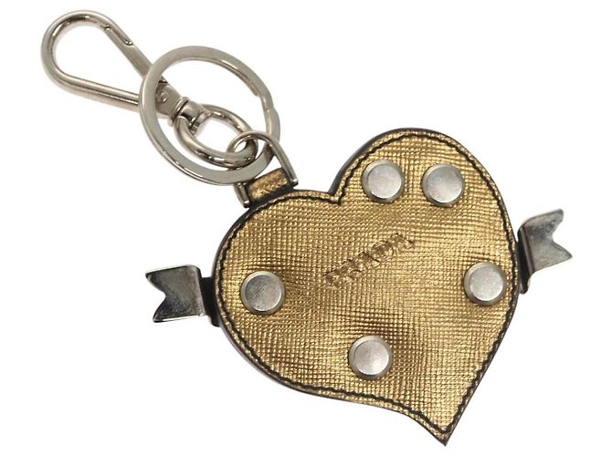 Saffiano PRADA Key Holder Safiano leather Gold Tone Auth ac3756