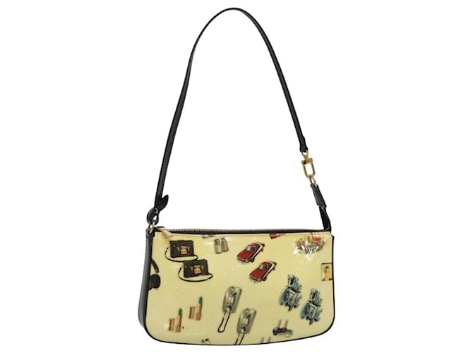 LOUIS VUITTON Vernis sticker Pochette Accessoires Pouch White M90928 Auth 120036 Black Patent leather  ref.2193087
