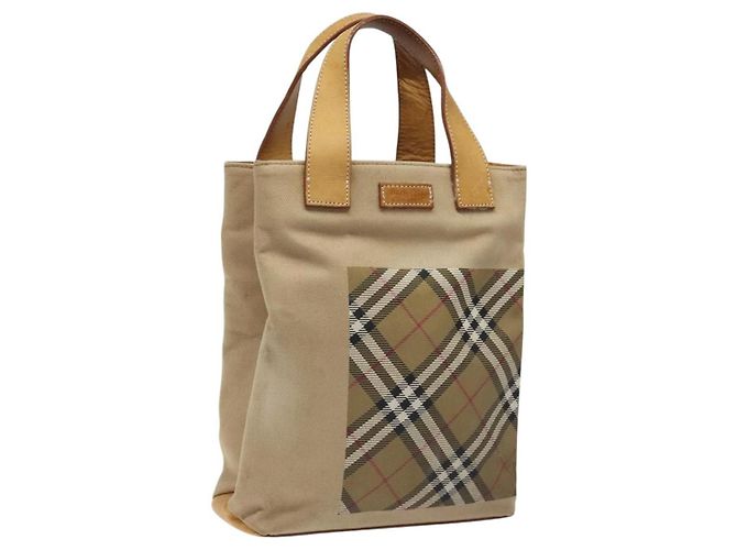 Autre Marque Bolsa de mão em lona Burberrys Nova Check Blue Label marrom Auth ti2966