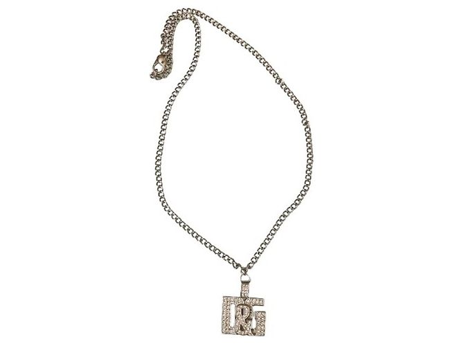 Colar de aço prateado DOLCE & GABBANA com pingente de logo Swarovski Prata