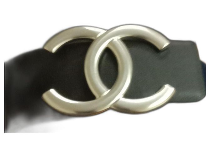 Chanel Ceinture en cuir réversible pour femmes Noir