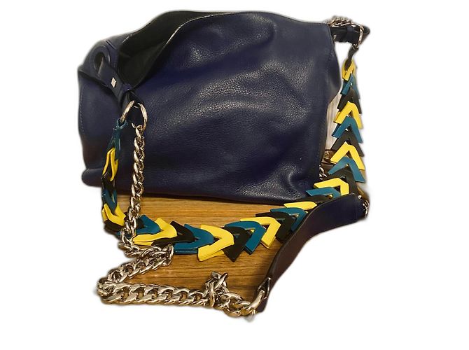 Loewe navyblaue Eimer Tasche Gelb Metallisch Marineblau Hellblau 