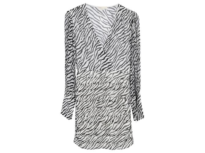 Maje Ribane Zebra Print Mini Dress in Black and White Viscose