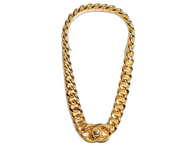 Colar Chanel 1995 CC Turnlock Maxi Corrente Dourada Dourado
