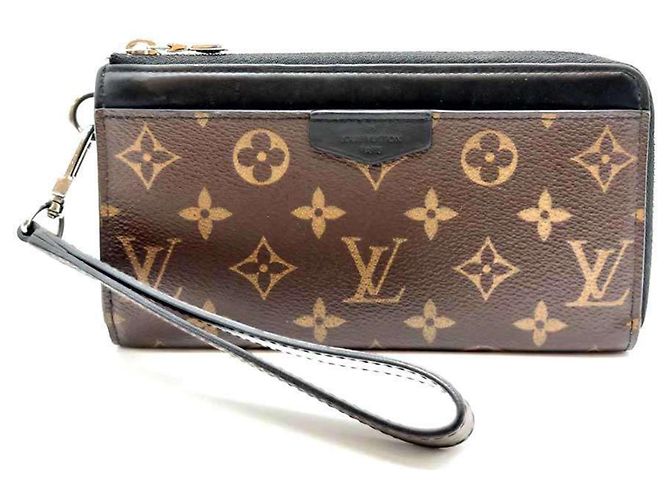 Zippy Louis Vuitton Monogram Macassar Long Wallet Brown Black