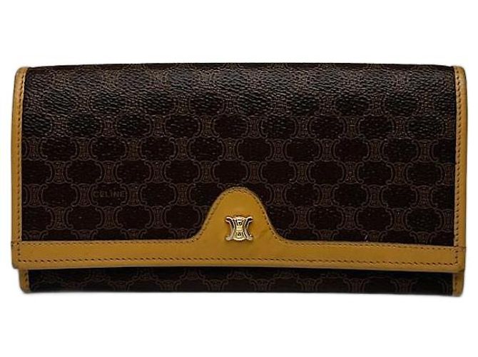 Triomphe Céline Vintage Celine Paris monogram Leather Wallet Brown