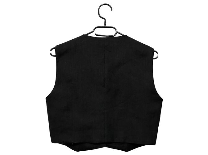 Sandro Top corto negro de lino con escote en V