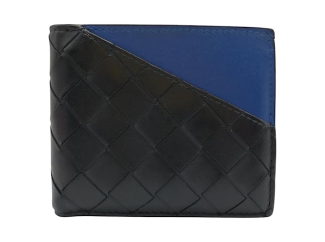 Bottega Veneta Intrecciato Bi-fold Wallet Black Blue Leather  ref.2196217