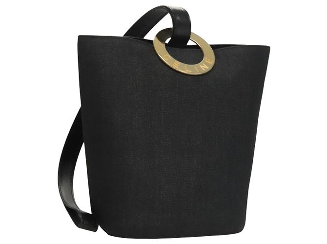 Céline Borsa a spalla CELINE in tela nera e oro Auth 121554 Nero D'oro