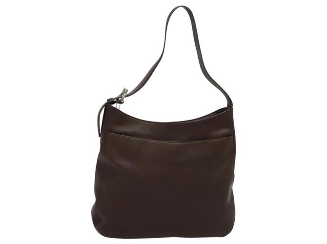 Coach Shoulder Bag Leather Brown Silver Auth am8338 Silvery