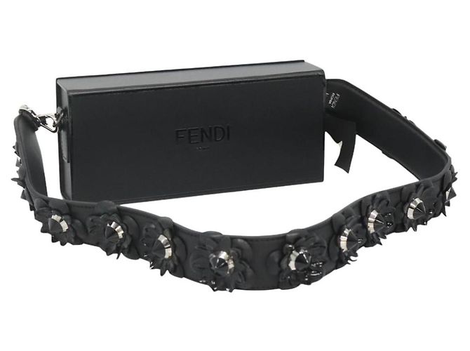 FENDI Box Shoulder Bag Leather Black Silver Auth hk2491 Silvery