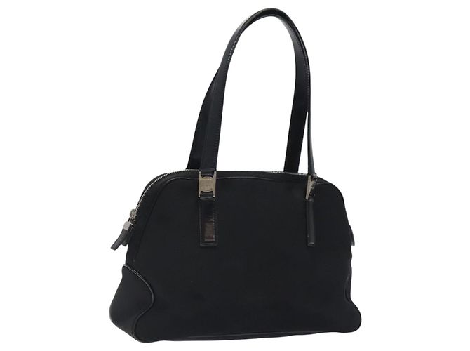 Bolsa de Ombro Vala em Nylon Preto e Prata da Salvatore Ferragamo Auth bs25066