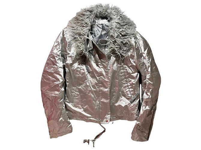 Helmut Lang Astro Foil Jacke Silber Kunstfell