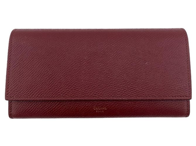 Céline Cartera larga de cuero Burdeos Celine
