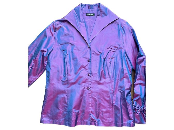 Autre Marque Blusa Seidensticker in seta cangiante rosa blu viola Porpora