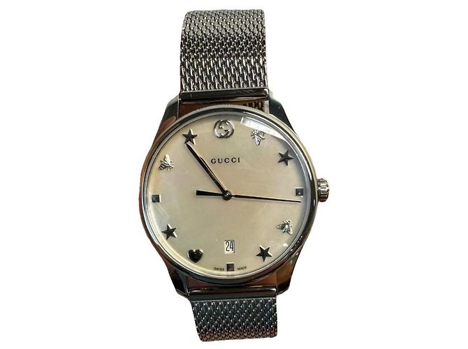 Reloj Gucci de Acero Inoxidable Esfera de Madreperla Plateado Plata